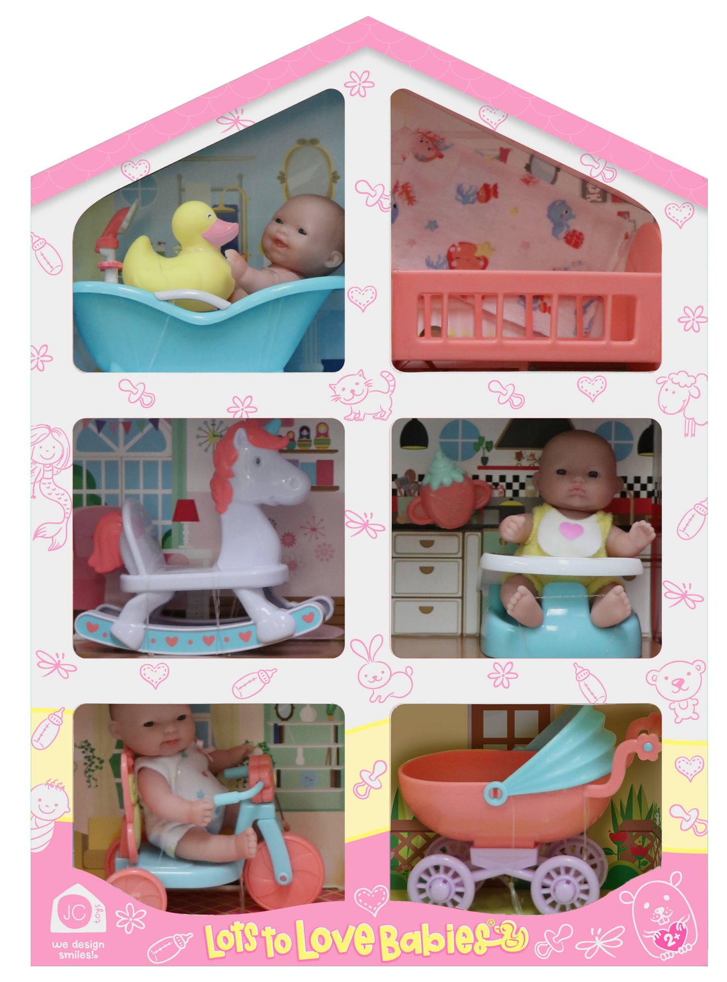 Lots to Love Babies 5" All Vinyl Dolls in Play House with Assorted Accessories