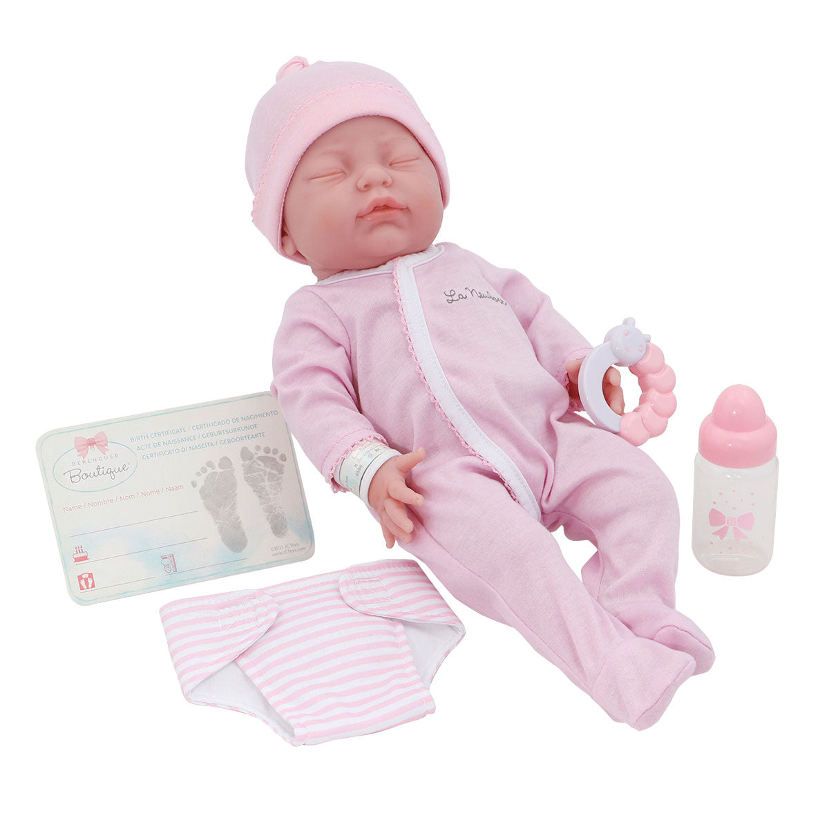 La Newborn® 17" All-Vinyl Retro La Newborn Doll (closed Eyes) in Pink Set w/ accessories. Window Box