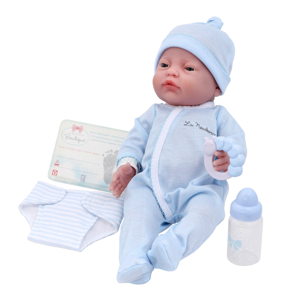 La Newborn® 17" All-Vinyl Retro La Newborn Doll in Blue w/ accessories. Window Box