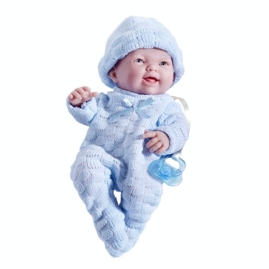 JC Toys, Mini La Newborn All Vinyl 9.5in Real Boy Baby Doll dressed in Blue - JC Toys Group Inc.