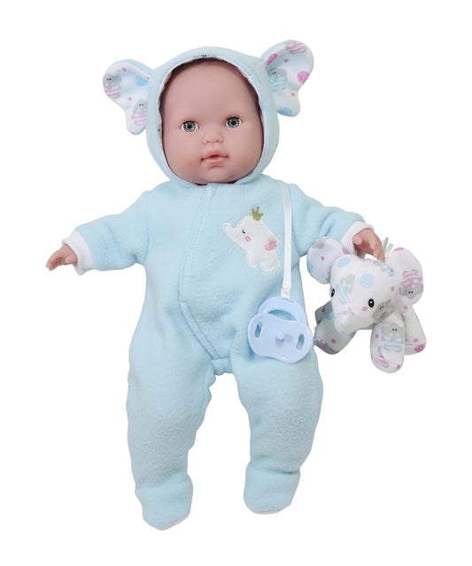 Berenguer Boutique Blue Soft Body 15" Baby Doll Open/Close Eyes with Play Elephant For Children 2+