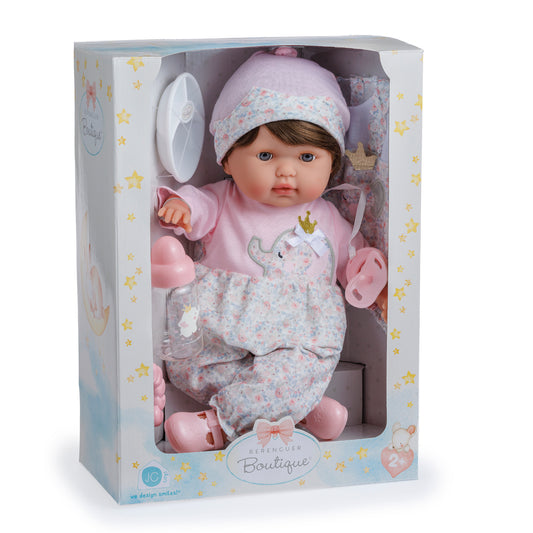 Berenguer Boutique 15" Realistic Soft Body Baby Doll Brown Hair Open/Close Eyes 10 Pcs. Set | Pink | Ages 2+