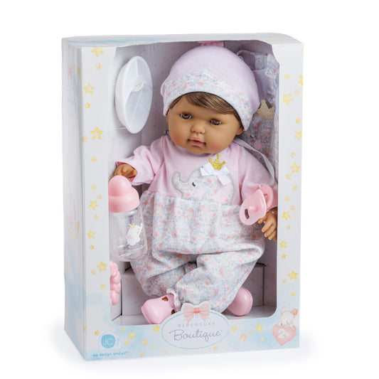 Berenguer Boutique 15" Ethnic Realistic Soft Body Baby Doll Brown Hair Open/Close Eyes 10 Pcs. Set | Pink | Ages 2+