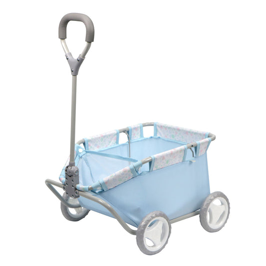 JC Toys - Berenguer Boutique Playtime | Deluxe Folding Pull Along | Blue Floral Collection | For Dolls up to 20" | Ages 3+