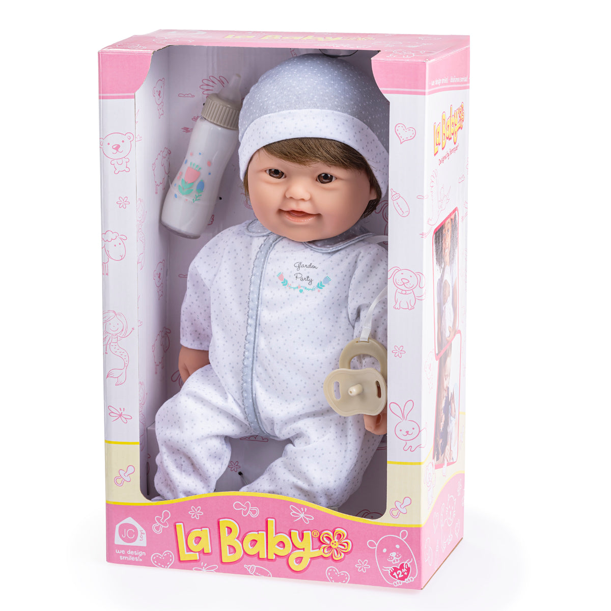 JC Toys, Down Syndrome La Baby 16 inches Soft Body Baby Doll Brown Hair - Realistic Features