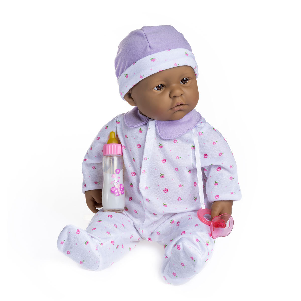 La Baby Play Doll - 20" Hispanic Soft Body Baby Doll in baby outfit Purple w/ Pacifier - JC Toys Group Inc.