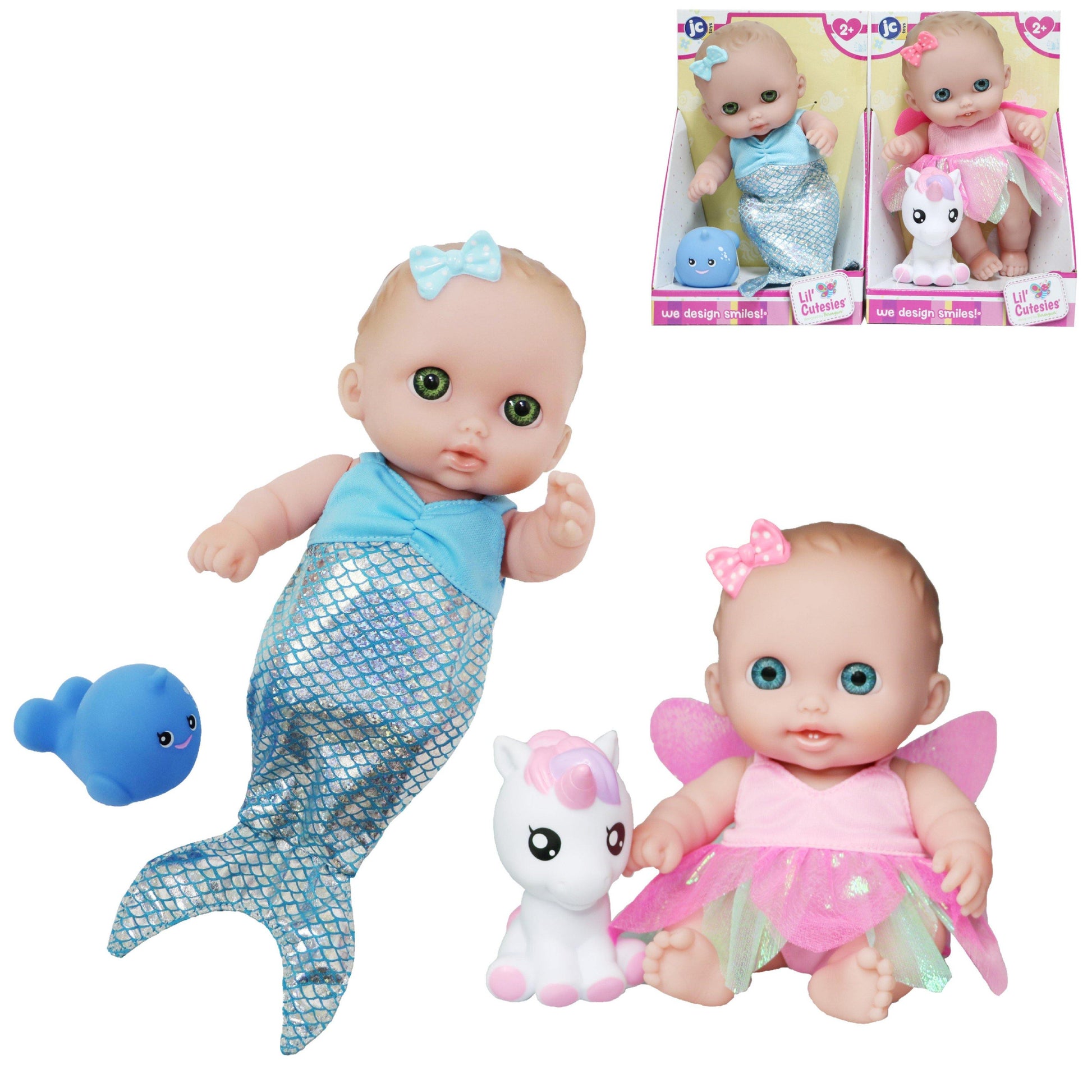 JC Toys, Lil' Cutesies All Vinyl 8.5" Mermaid and Fairy Doll Doll with Pet. SET INCLUDES 2 DOLLS! - JC Toys Group Inc.
