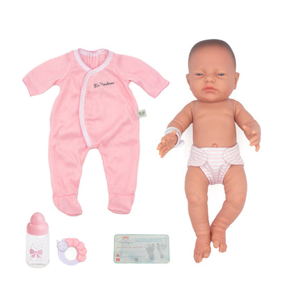 La Newborn® 17" All-Vinyl Retro La Newborn Doll in Pink Set w/ accessories. Window Box