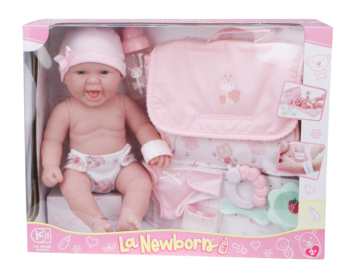 JC Toys, La Newborn 10 Piece Deluxe Diaper Bag Gift Set 13" Realistic Smiling Baby Newborn Doll