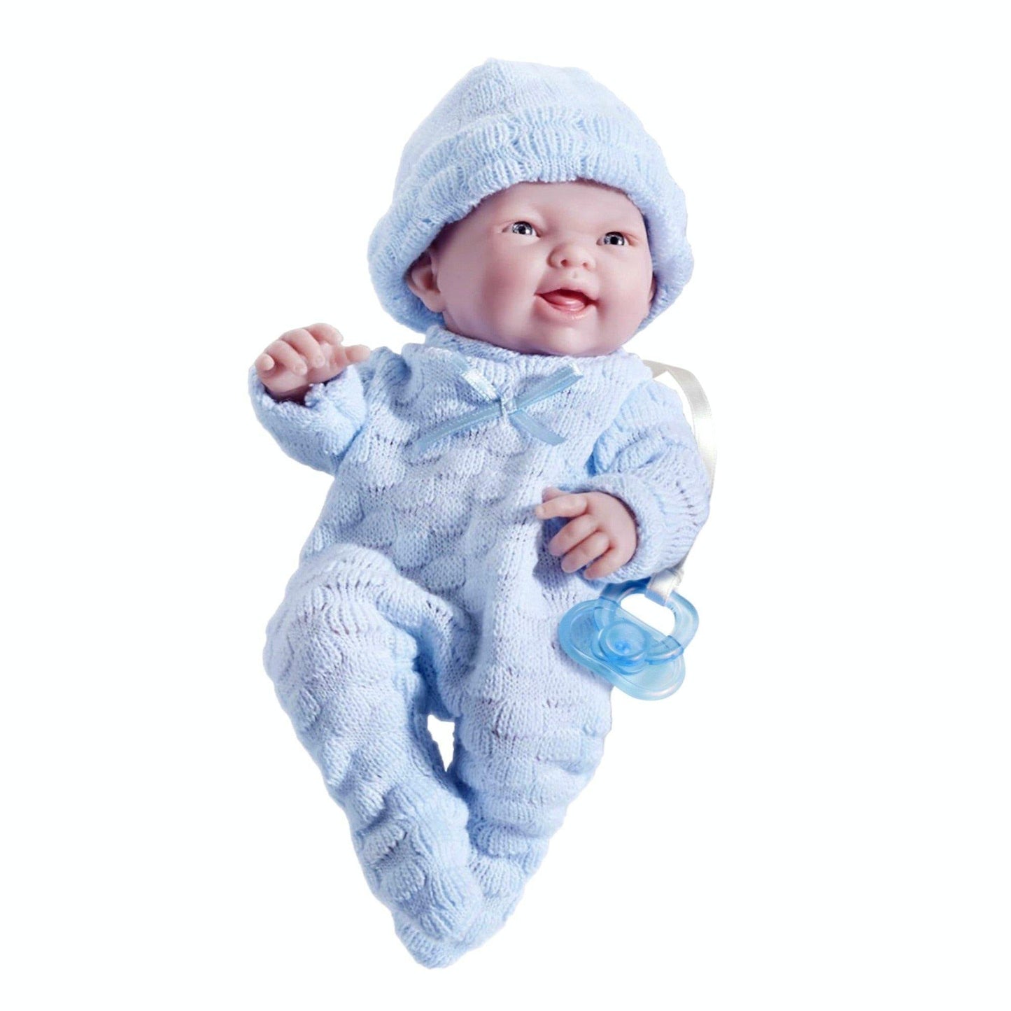 JC Toys, Mini La Newborn All Vinyl 9.5in Real Boy Baby Doll dressed in Blue - JC Toys Group Inc.