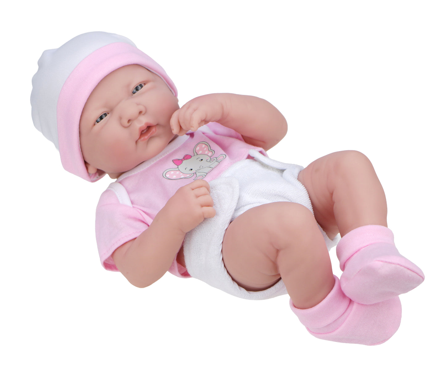 JC Toys Pink Elephant 4-Piece Doll Outfit – Hat, Top, Diaper, and Booties Set | Fits 12–15” Dolls | Soft Fabric & Easy Velcro Closure