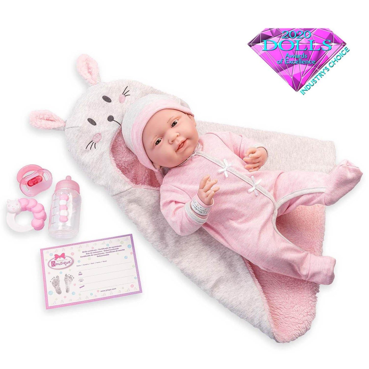 JC Toys, Soft Body La Newborn 15.5 inches baby doll -Pink Bunny Bunting Gift Set - JC Toys Group Inc.