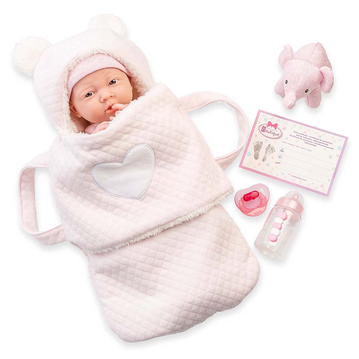 JC Toys, Soft Body La Newborn 15.5 inches baby doll in Pink Soft Basket Gift Set