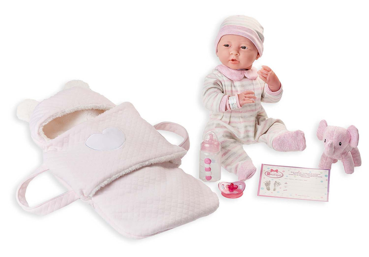 JC Toys, Soft Body La Newborn 15.5 inches baby doll in Pink Soft Basket Gift Set