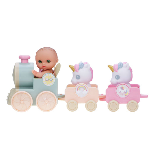 Lil’ Cutesies® Fairy Baby Doll & Unicorn Train Playset – 5.5” All Vinyl