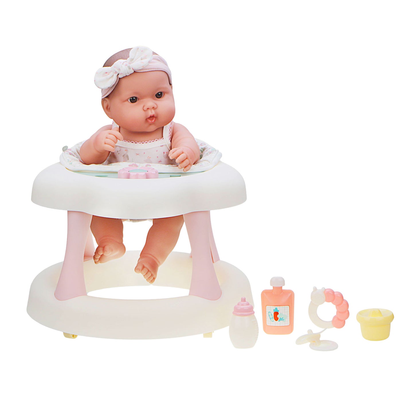 JC Toys, Lots to Love Babies All-Vinyl 14 inches Baby Doll in Walker with Accessories PINK/WHITE