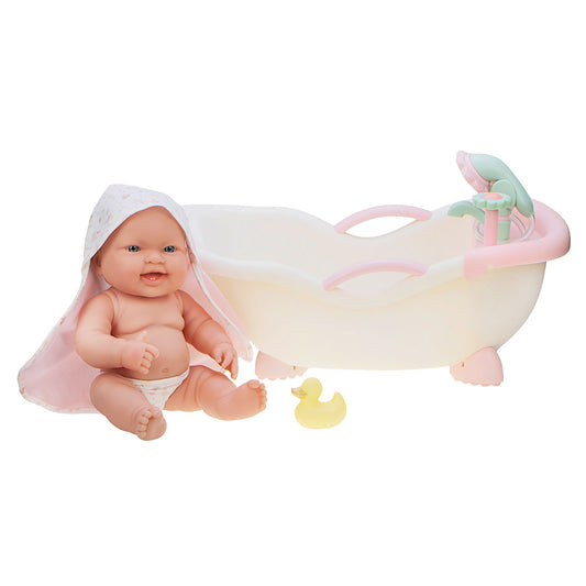 JC Toys, Lots to Love Babies 14" All-Vinyl Doll Bathtub Gift Set with Rubber Ducky PINK/WHITE