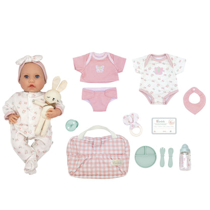 (PRE-ORDER ONLY AVAILABLE AUG 2026)Bonbebé® 15.5” Weighted Reborn Baby Doll with Real Heartbeat, 16-Piece Gift Set (Pink, Caucasian)