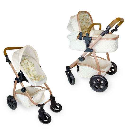 (PRE-ORDER ONLY AVAILABLE AUG 2026)Bonbebé® 3-in-1 Convertible Deluxe Doll Stroller with Bassinet & Carrier
