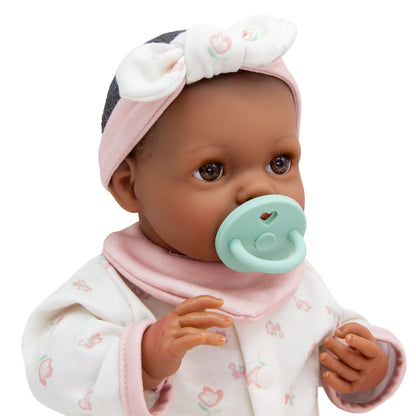 (PRE-ORDER ONLY AVAILABLE AUG 2026)Bonbebé® 15.5” Weighted Reborn Baby Doll with Real Heartbeat, 16-Piece Gift Set (Pink, African American)
