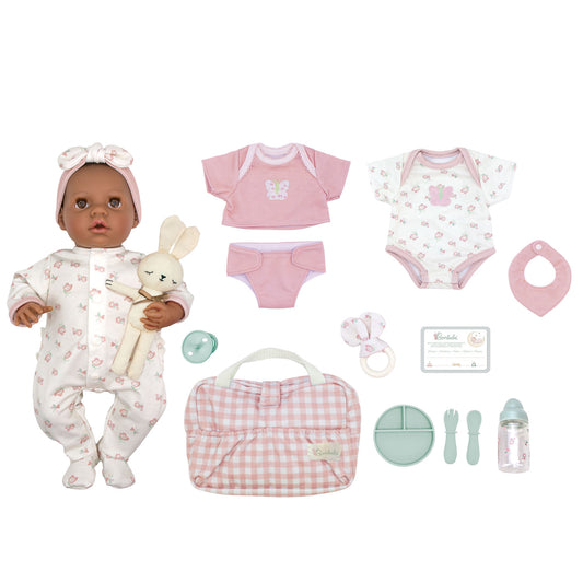 (PRE-ORDER ONLY AVAILABLE AUG 2026)Bonbebé® 15.5” Weighted Reborn Baby Doll with Real Heartbeat, 16-Piece Gift Set (Pink, African American)