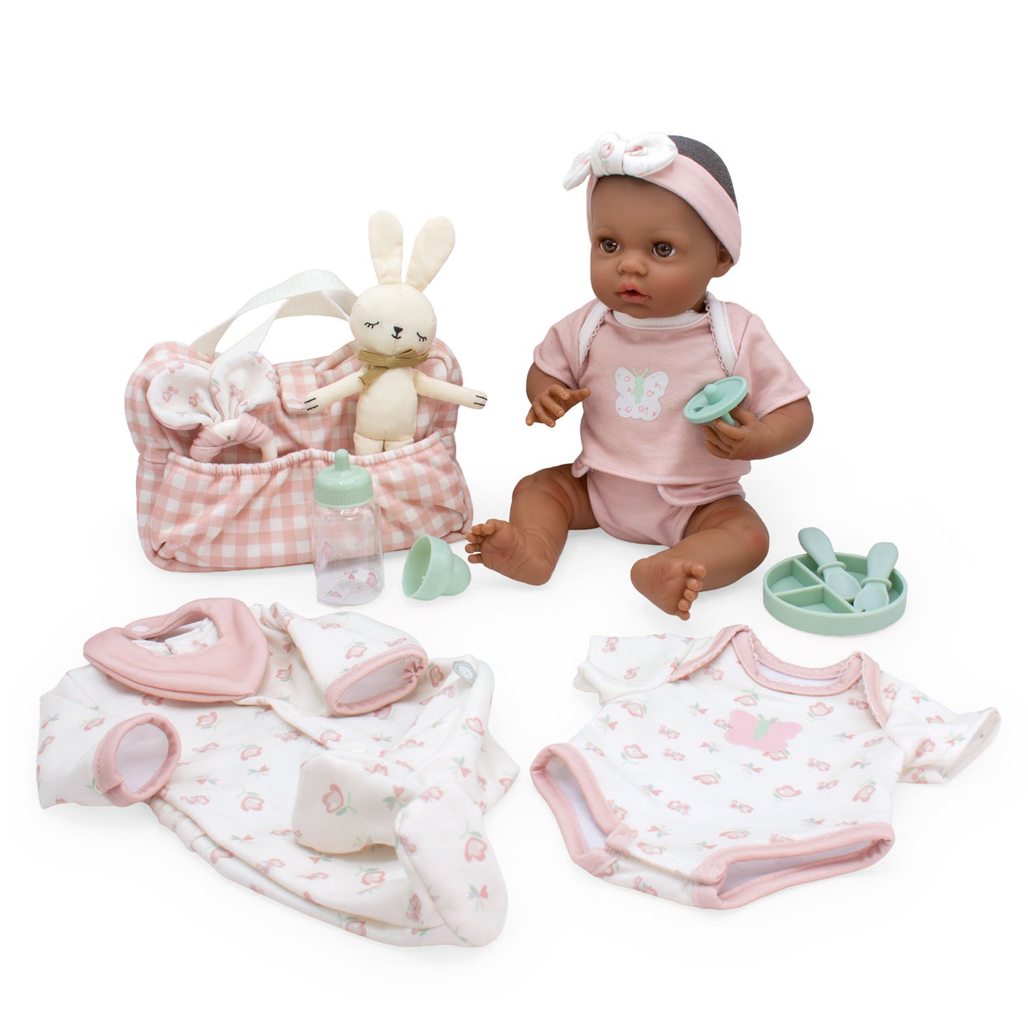 (PRE-ORDER ONLY AVAILABLE AUG 2026)Bonbebé® 15.5” Weighted Reborn Baby Doll with Real Heartbeat, 16-Piece Gift Set (Pink, African American)