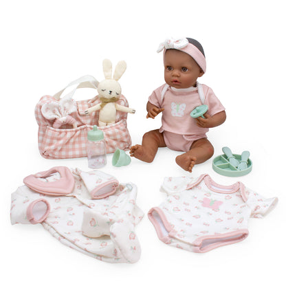 (PRE-ORDER ONLY AVAILABLE AUG 2026)Bonbebé® 15.5” Weighted Reborn Baby Doll with Real Heartbeat, 16-Piece Gift Set (Pink, African American)
