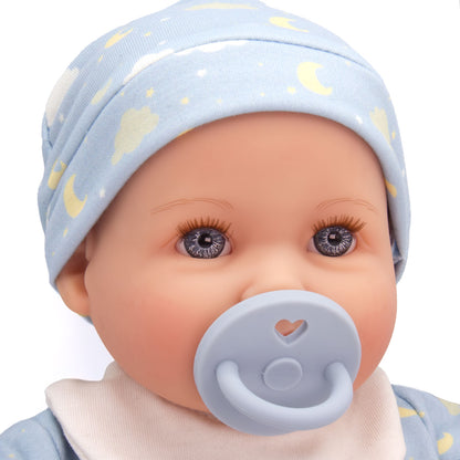 (PRE-ORDER ONLY AVAILABLE AUG 2026)Bonbebé® 15.5” Weighted Reborn Baby Doll with Real Heartbeat, 16-Piece Gift Set (Blue, Caucasian)