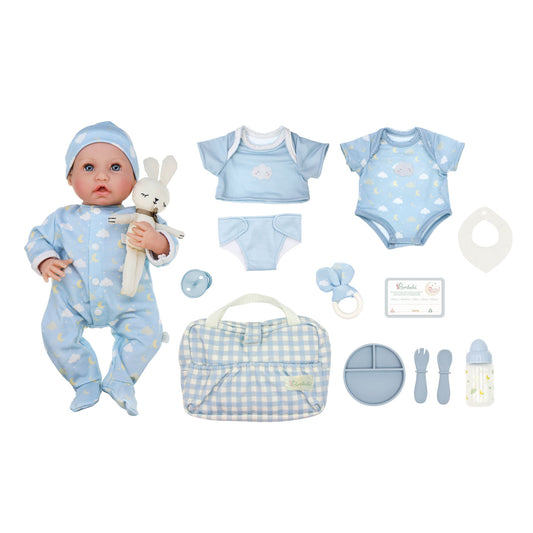 (PRE-ORDER ONLY AVAILABLE AUG 2026)Bonbebé® 15.5” Weighted Reborn Baby Doll with Real Heartbeat, 16-Piece Gift Set (Blue, Caucasian)