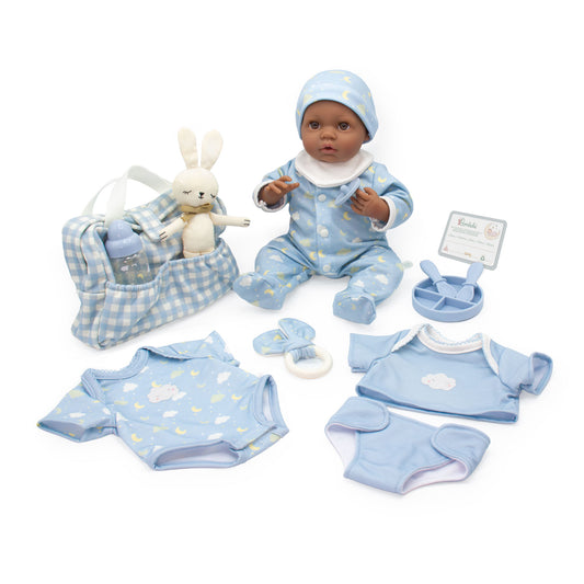(PRE-ORDER ONLY AVAILABLE AUG 2026)Bonbebé® 15.5” Weighted Reborn Baby Doll with Real Heartbeat, 16-Piece Gift Set (Blue , African American)
