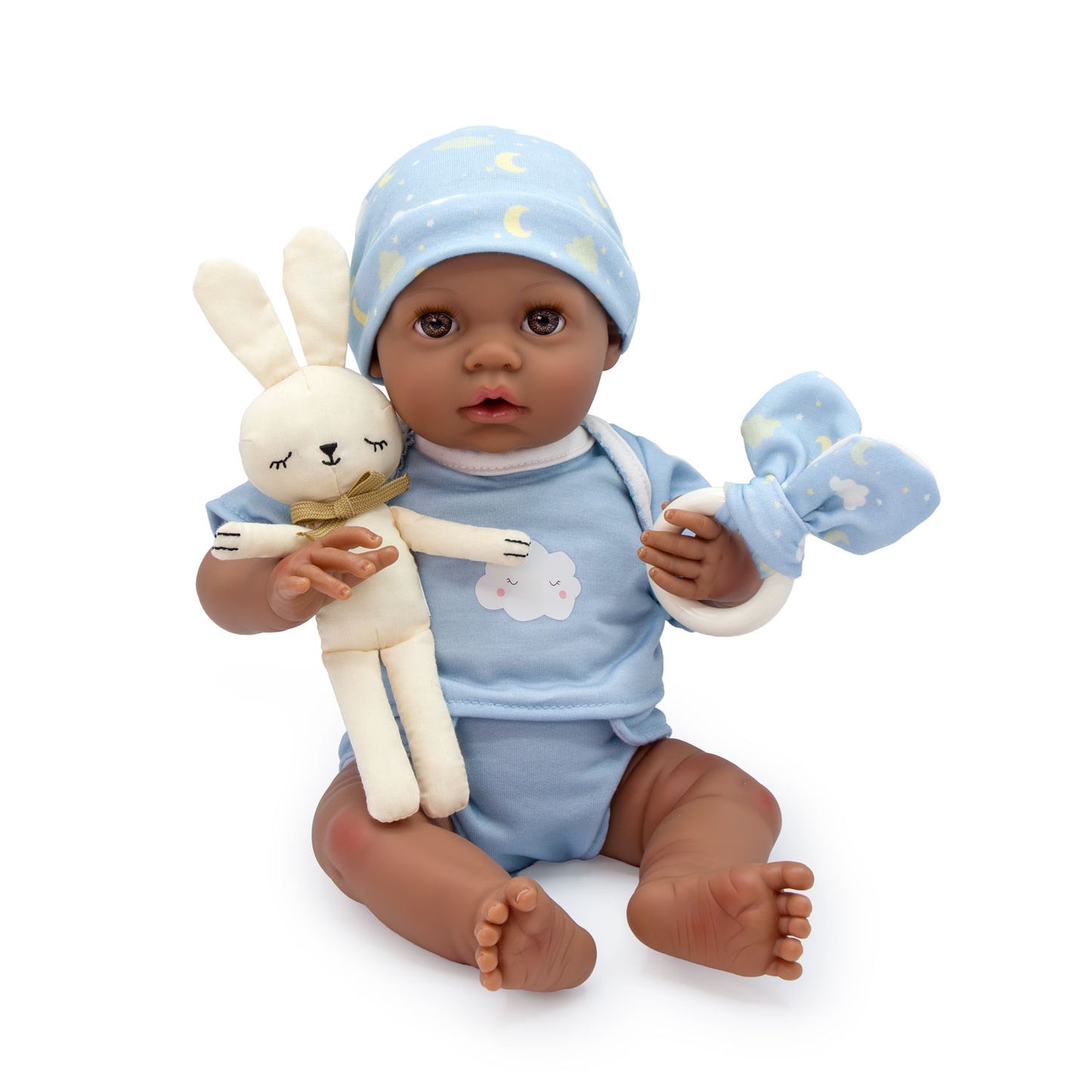 (PRE-ORDER ONLY AVAILABLE AUG 2026)Bonbebé® 15.5” Weighted Reborn Baby Doll with Real Heartbeat, 16-Piece Gift Set (Blue , African American)