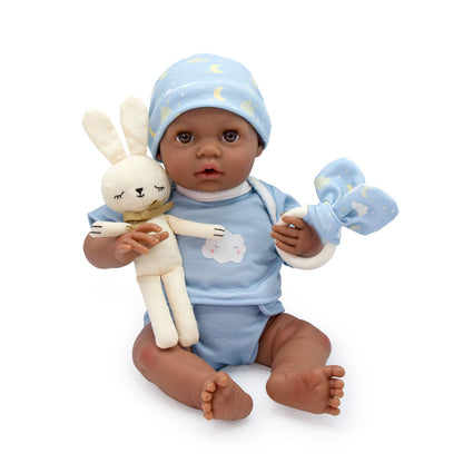 (PRE-ORDER ONLY AVAILABLE AUG 2026)Bonbebé® 15.5” Weighted Reborn Baby Doll with Real Heartbeat, 16-Piece Gift Set (Blue , African American)
