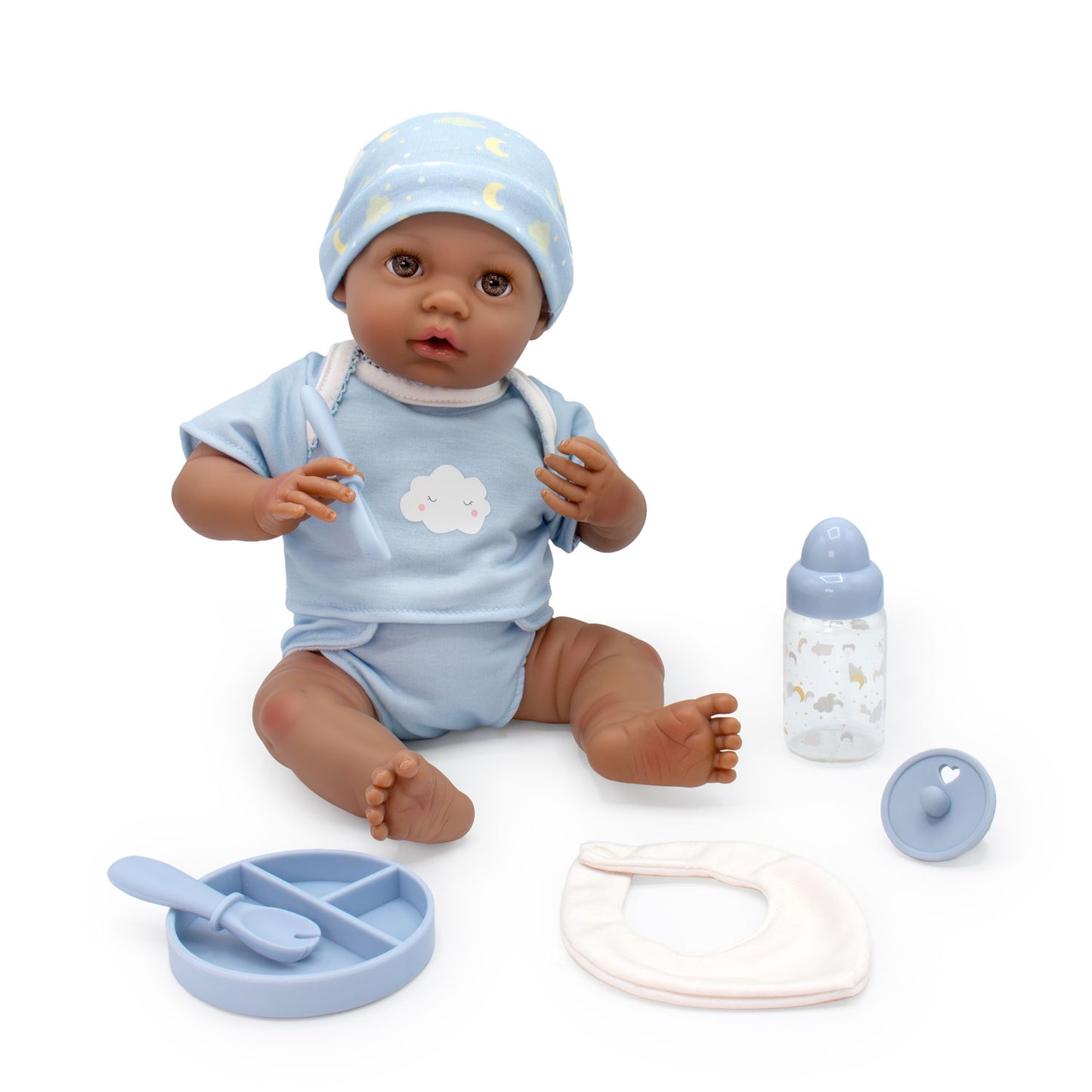 (PRE-ORDER ONLY AVAILABLE AUG 2026)Bonbebé® 15.5” Weighted Reborn Baby Doll with Real Heartbeat, 16-Piece Gift Set (Blue , African American)