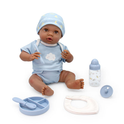 (PRE-ORDER ONLY AVAILABLE AUG 2026)Bonbebé® 15.5” Weighted Reborn Baby Doll with Real Heartbeat, 16-Piece Gift Set (Blue , African American)