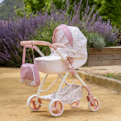 (PRE-ORDER ONLY AVAILABLE AUG 2026)Bonbebé® Sports Pram with Diaper Bag – Deluxe Doll Stroller (Pink Collection)