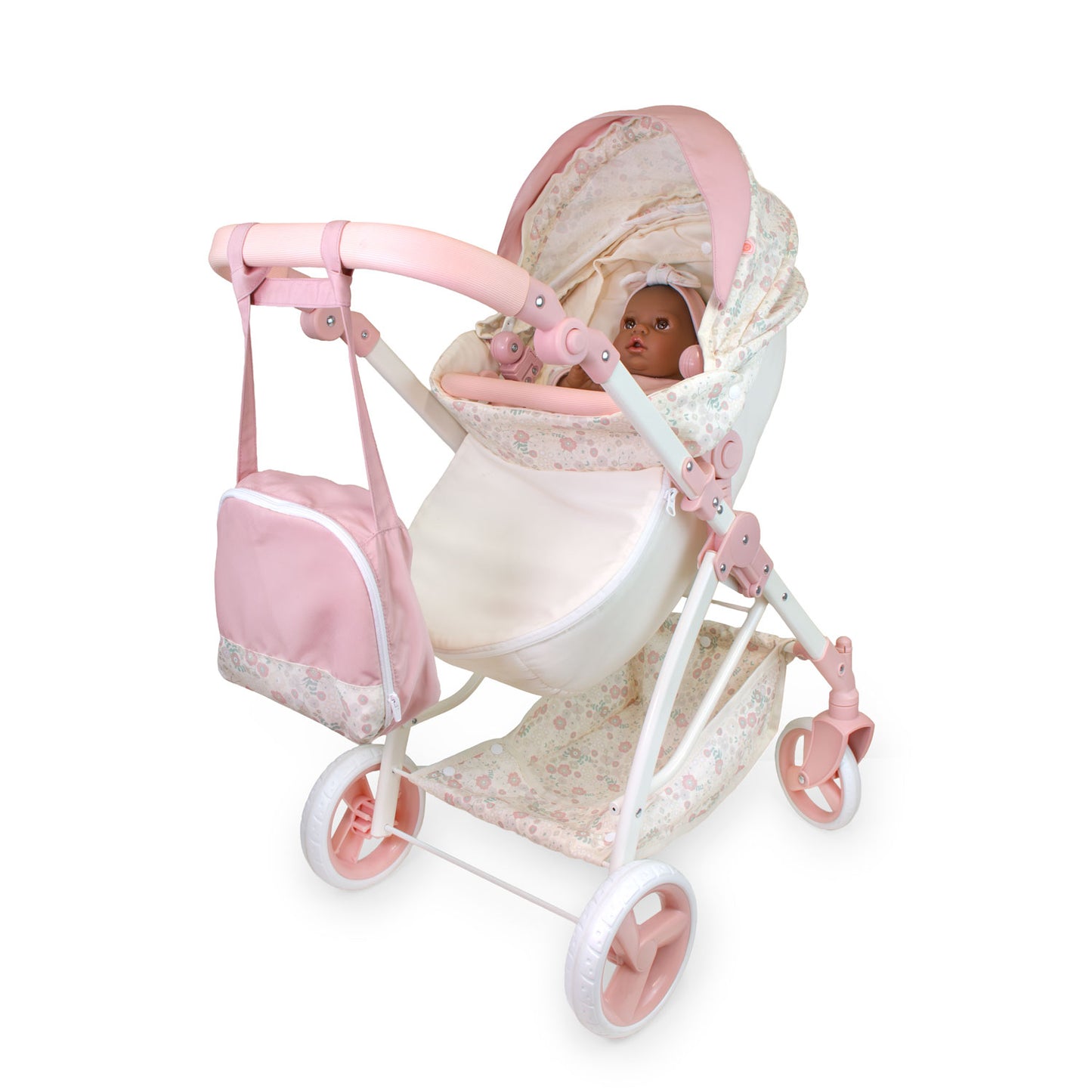 (PRE-ORDER ONLY AVAILABLE AUG 2026)Bonbebé® Sports Pram with Diaper Bag – Deluxe Doll Stroller (Pink Collection)