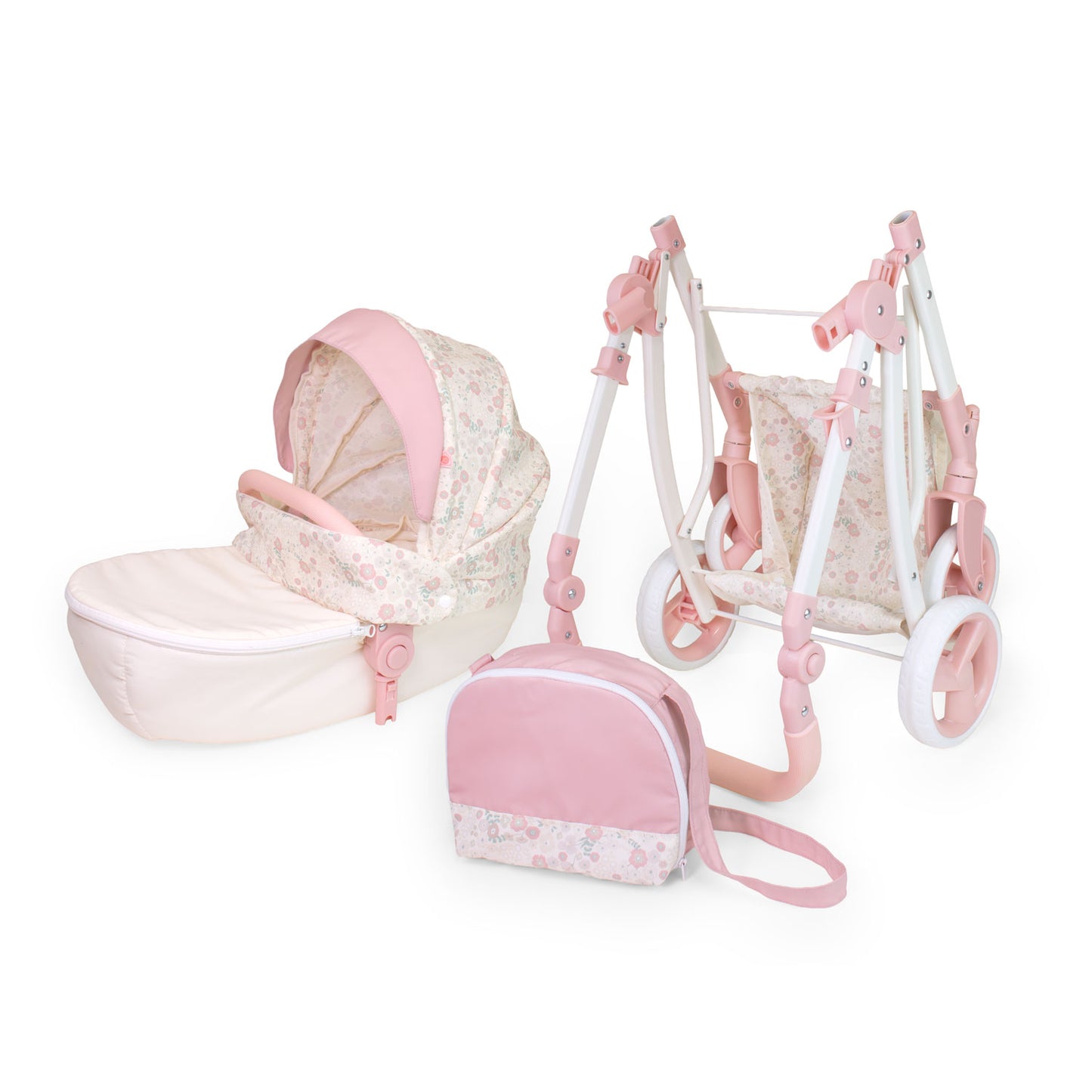 (PRE-ORDER ONLY AVAILABLE AUG 2026)Bonbebé® Sports Pram with Diaper Bag – Deluxe Doll Stroller (Pink Collection)