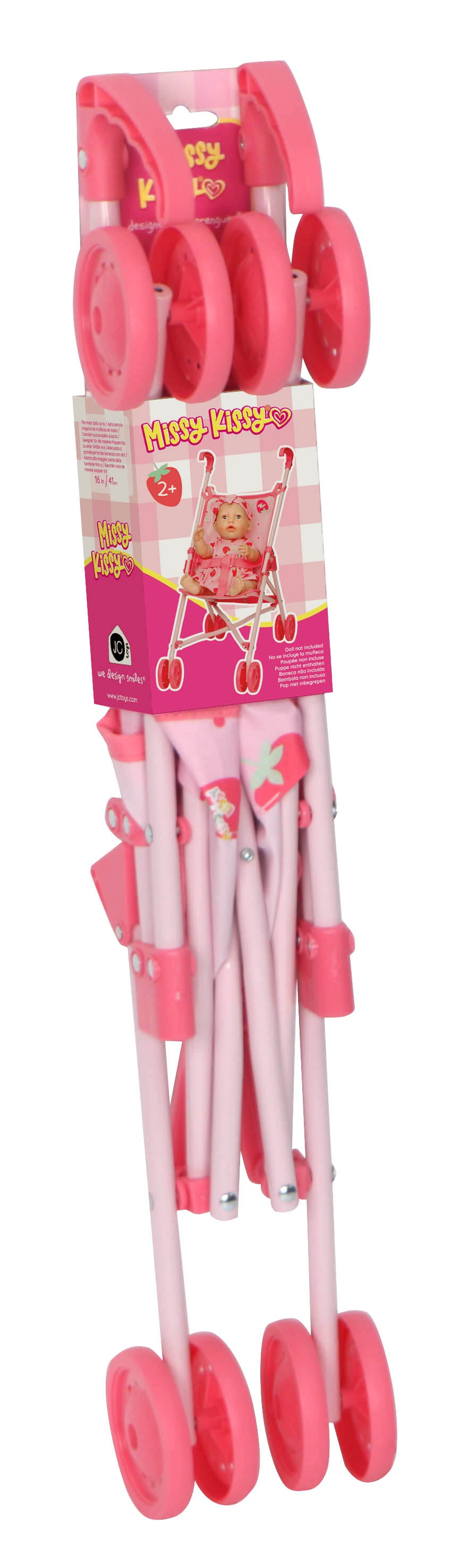 JC Toys | Missy Kissy | Folding Doll Stroller | Pink Strawberry Print | Ages 3+
