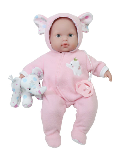 Nonis Boutique Pink Soft Body 15" Baby Doll Open/Close Eyes w/Play Elephant For Children 2+