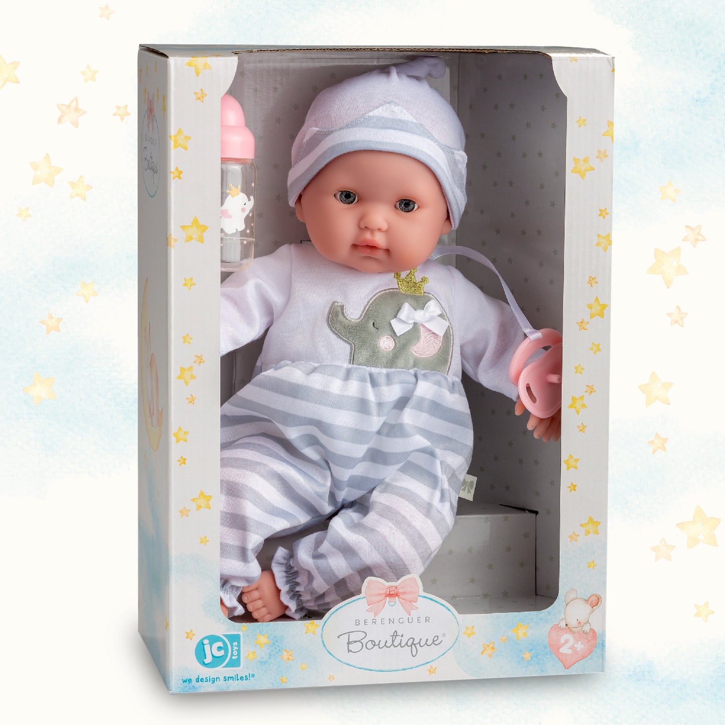 Berenguer Boutique 15" Soft Body Baby Doll Open/Close Eyes with Grey Outfit