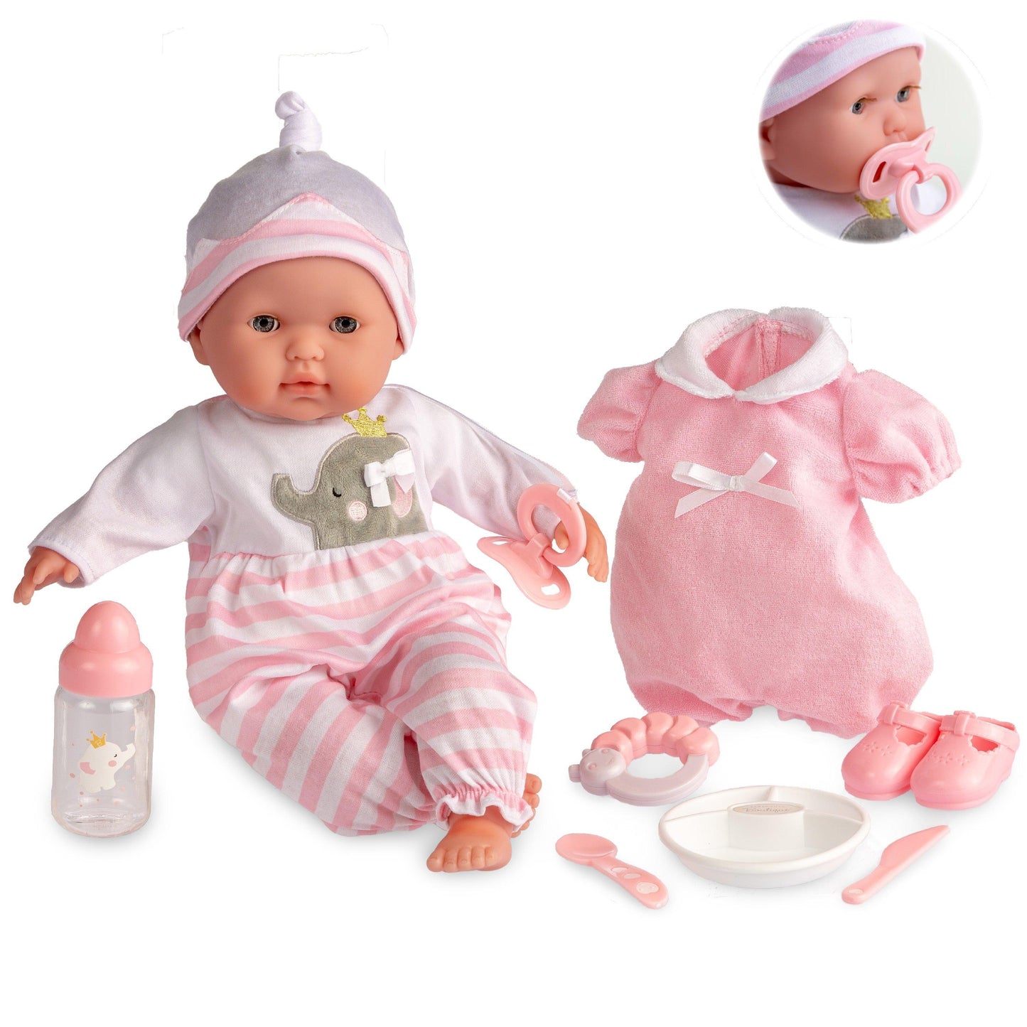 Berenguer Boutique 15" Realistic Soft Body Baby Doll Open/Close Eyes 10 Pcs. Set | Pink | Ages 2+ - JC Toys Group Inc.
