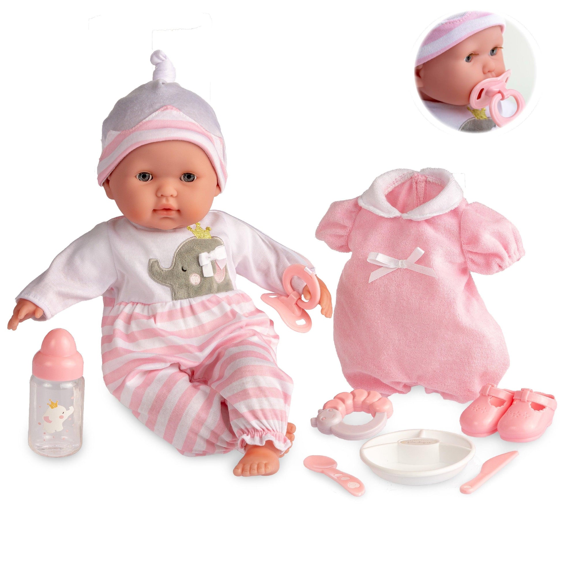 Berenguer Boutique 15" Realistic Soft Body Baby Doll Open/Close Eyes 10 Pcs. Set | Pink | Ages 2+ - JC Toys Group Inc.
