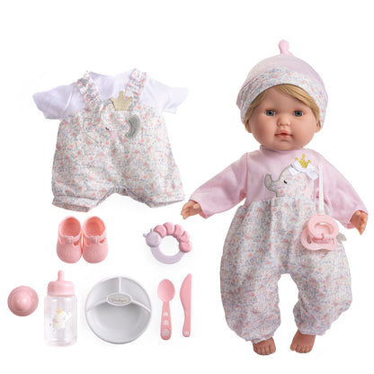 Nonis Boutique 15" Realistic Soft Body Baby Doll Blonde Hair Open/Close Eyes 10 Pcs. Set | Pink | Ages 2+