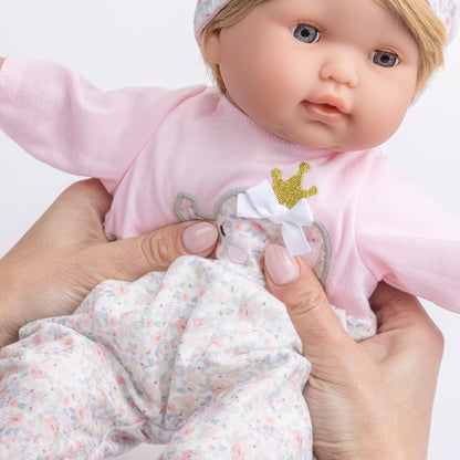 Nonis Boutique 15" Realistic Soft Body Baby Doll Blonde Hair Open/Close Eyes 10 Pcs. Set | Pink | Ages 2+