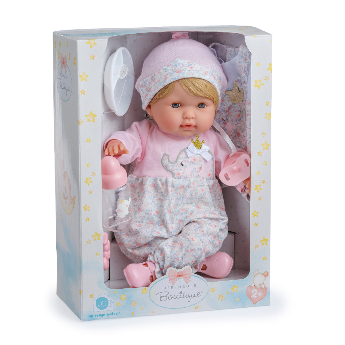 Berenguer Boutique 15" Realistic Soft Body Baby Doll Blonde Hair Open/Close Eyes 10 Pcs. Set | Pink | Ages 2+