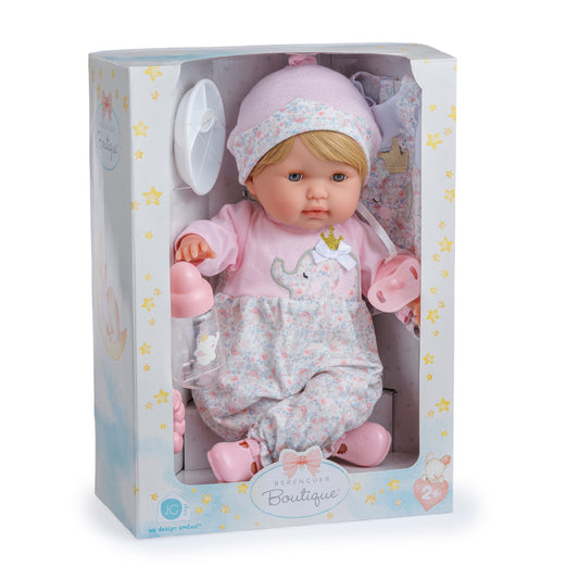 Berenguer Boutique 15" Realistic Soft Body Baby Doll Blonde Hair Open/Close Eyes 10 Pcs. Set | Pink | Ages 2+