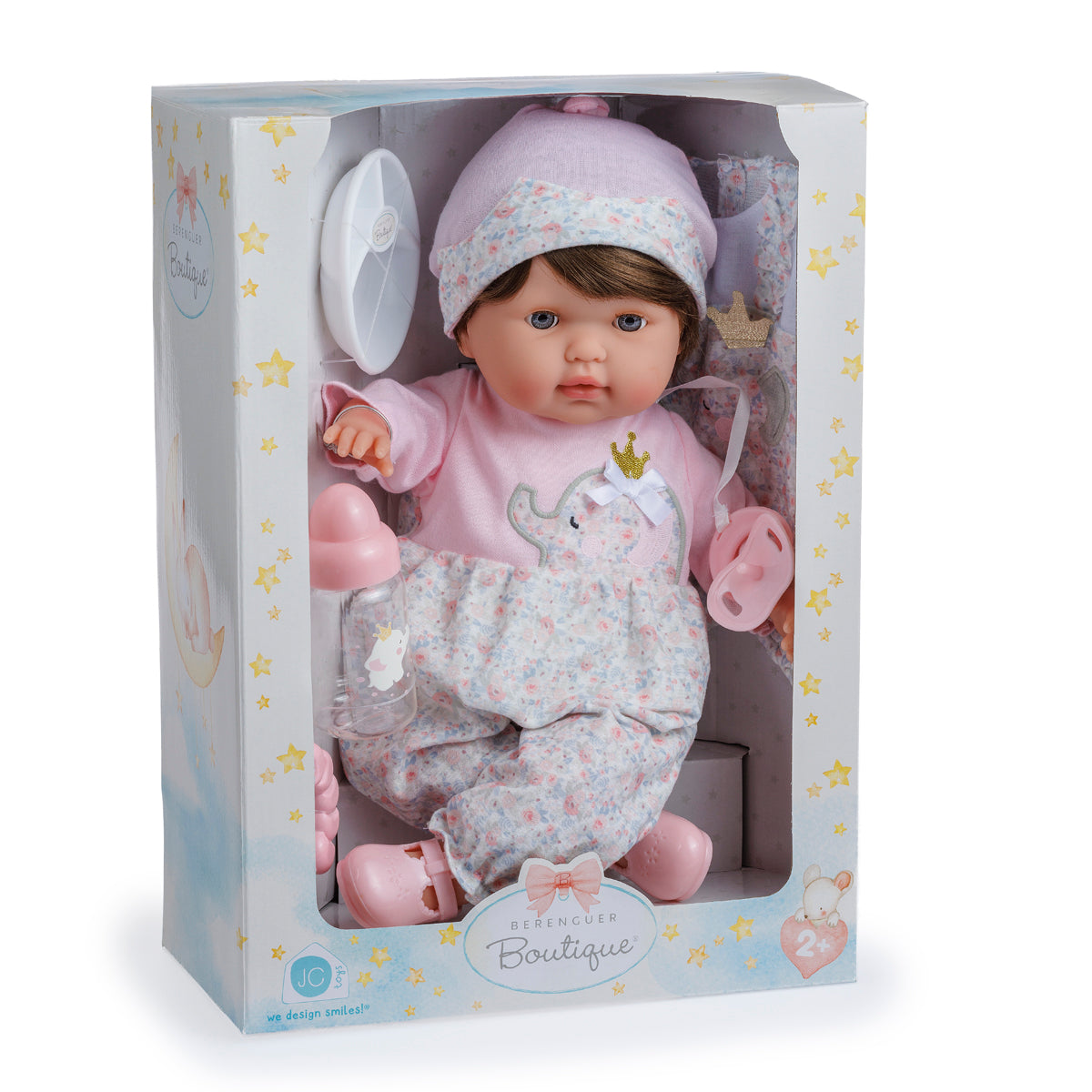 Berenguer Boutique 15" Realistic Soft Body Baby Doll Brown Hair Open/Close Eyes 10 Pcs. Set | Pink | Ages 2+