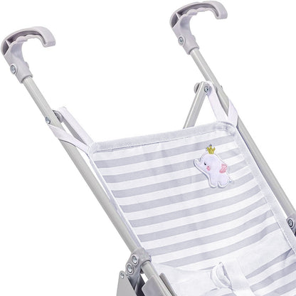 close up of embroidery on doll stroller