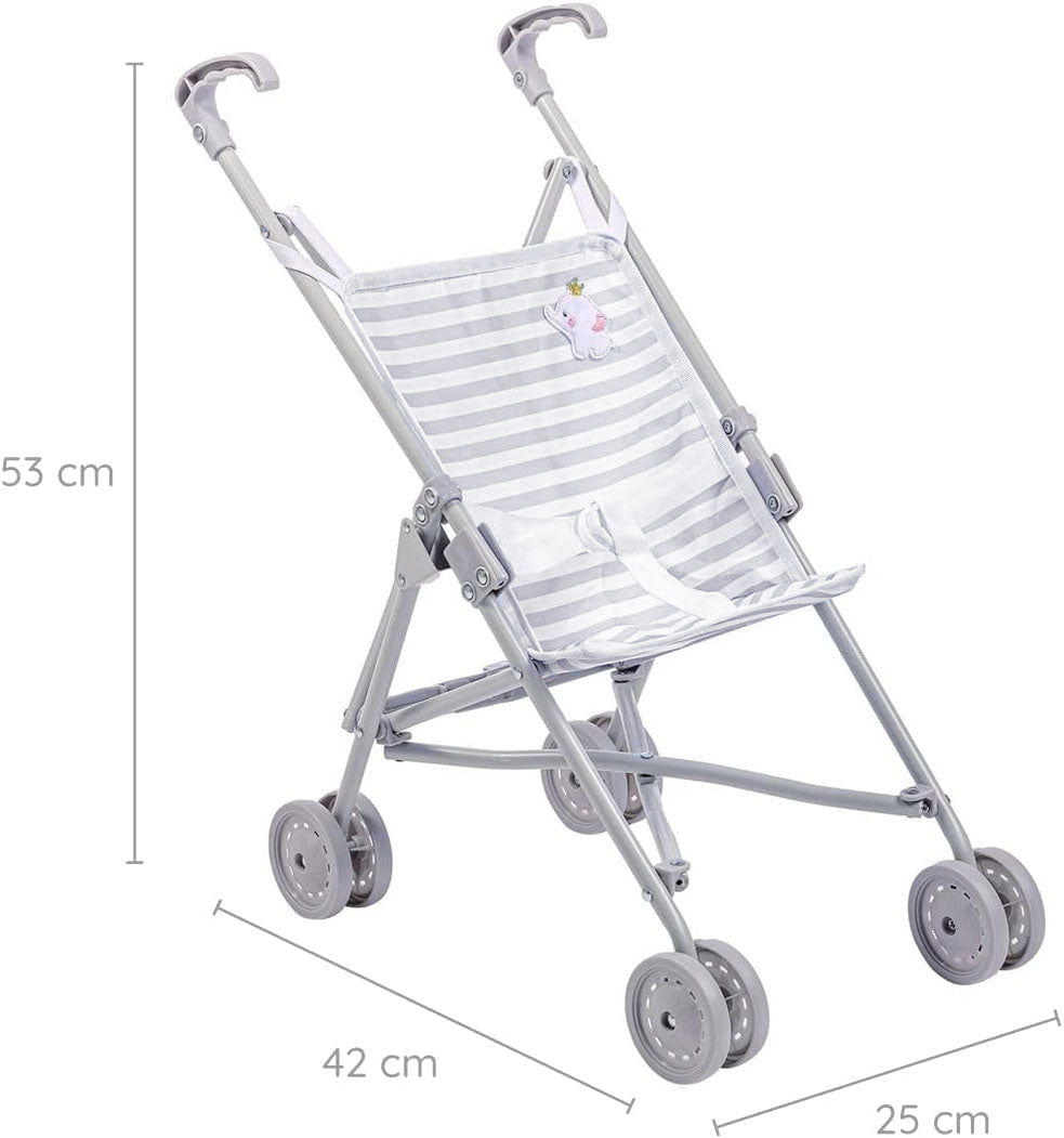 JC Toys Berenguer Boutique Single Umbrella Baby Doll Stroller Elephant Theme Grey Ages 2 +