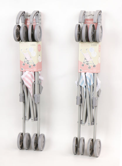 Two folding strollerss with decorative packaging on a white background
